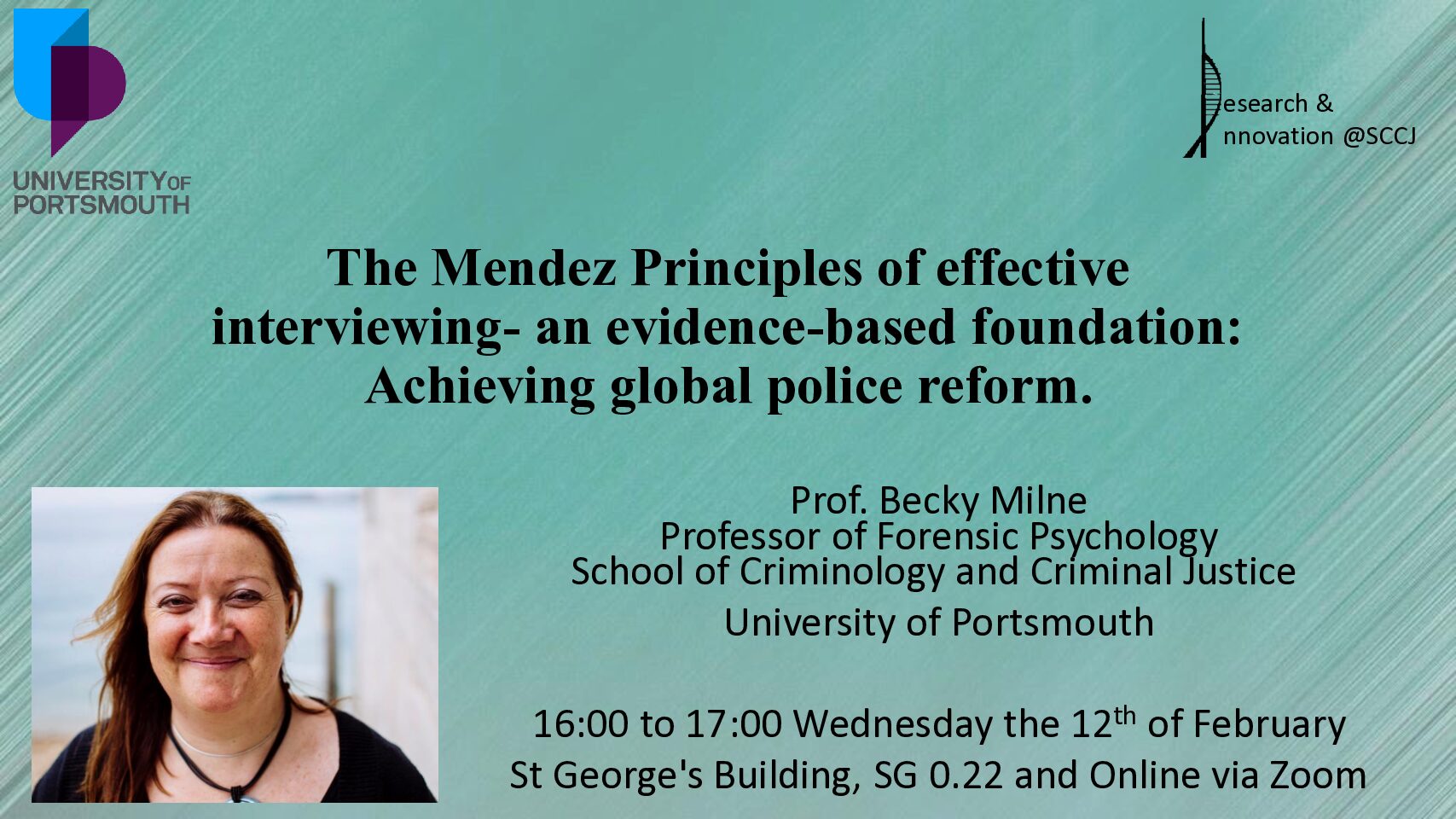 Prof. Becky Milne’s lecture on the Mendez Principles on February 12th 4PM (GMT) on site or via internet