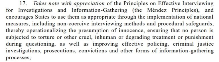 A note with appreciation of the Méndez Principles in UN resolution